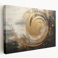 Abstract wall art featuring vibrant strokes in shades of blue, orange, and gold on a stretched canvas, showcasing a modern artistic design ideal for home decor.