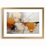 Abstract wall art design featuring multi-colored strokes in a gold frame with matting, enhancing modern decor with a touch of elegance and sophistication.