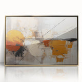 Framed acrylic wall art featuring abstract strokes in gold and neutral tones, ideal for modern decor, enhancing any living space with elegance and style.