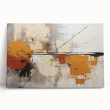 Abstract strokes wall art on stretched canvas, featuring vibrant colors and dynamic shapes, elegantly leaning against a wall, perfect for modern decor.