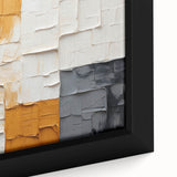 Framed canvas print showcasing abstract strokes in vibrant colors, with a textured finish, ideal for modern home decor or artistic accent pieces.