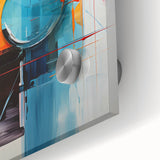 Close-up of vibrant abstract strokes wall art printed on acrylic glass, showcasing bold colors and fluid shapes, perfect for modern home decor accents.