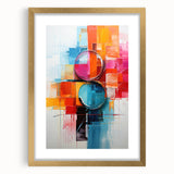 Abstract strokes wall art framed in gold with a mat, showcasing vibrant colors and dynamic patterns, perfect for modern home decor or contemporary art enthusiasts.