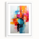 Abstract wall art featuring vibrant multicolored strokes in a modern white frame with a mat, designed to enhance contemporary home decor. Ideal for stylish interior aesthetics.