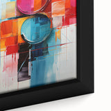 Close-up of abstract strokes wall art featuring vibrant colors and dynamic brushwork, framed and ready to enhance modern interior decor, showcasing artistic expression.