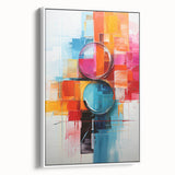 Framed canvas wall art showcasing abstract strokes in white and soft pastel colors, perfect for modern home decor, displayed from a side angle.