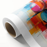 Abstract strokes wall art on rolled canvas showcasing vibrant colors and dynamic shapes, perfect for modern home decor. Packaged securely in a cardboard tube.