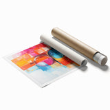 Colorful abstract strokes wall art print featuring vibrant hues of blue, orange, and green, showcasing a modern design. Ideal for contemporary home decor.