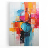 Abstract wall art featuring vibrant, multicolored strokes on a stretched canvas, showcasing a modern design ideal for contemporary home decor.