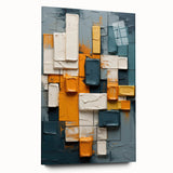 Abstract wall art featuring colorful strokes on acrylic glass, showcasing a modern design. The side view highlights its sleek edges and vibrant colors, perfect for contemporary decor.