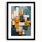 Abstract strokes wall art in a sleek black frame with a white mat, showcasing vibrant colors and dynamic patterns, ideal for modern home decor and art enthusiasts.