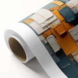 Abstract strokes wall art on rolled canvas, showcasing vibrant blue, gold, and white colors in a modern design, perfect for contemporary home decor.