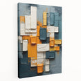 Abstract strokes wall art on stretched canvas showcasing vibrant colors and dynamic shapes, perfect for modern home decor. Side view highlights the canvas's depth and texture.