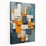 Abstract strokes wall art on stretched canvas showcasing vibrant colors and dynamic shapes, perfect for modern home decor. Side view highlights the canvas's depth and texture.