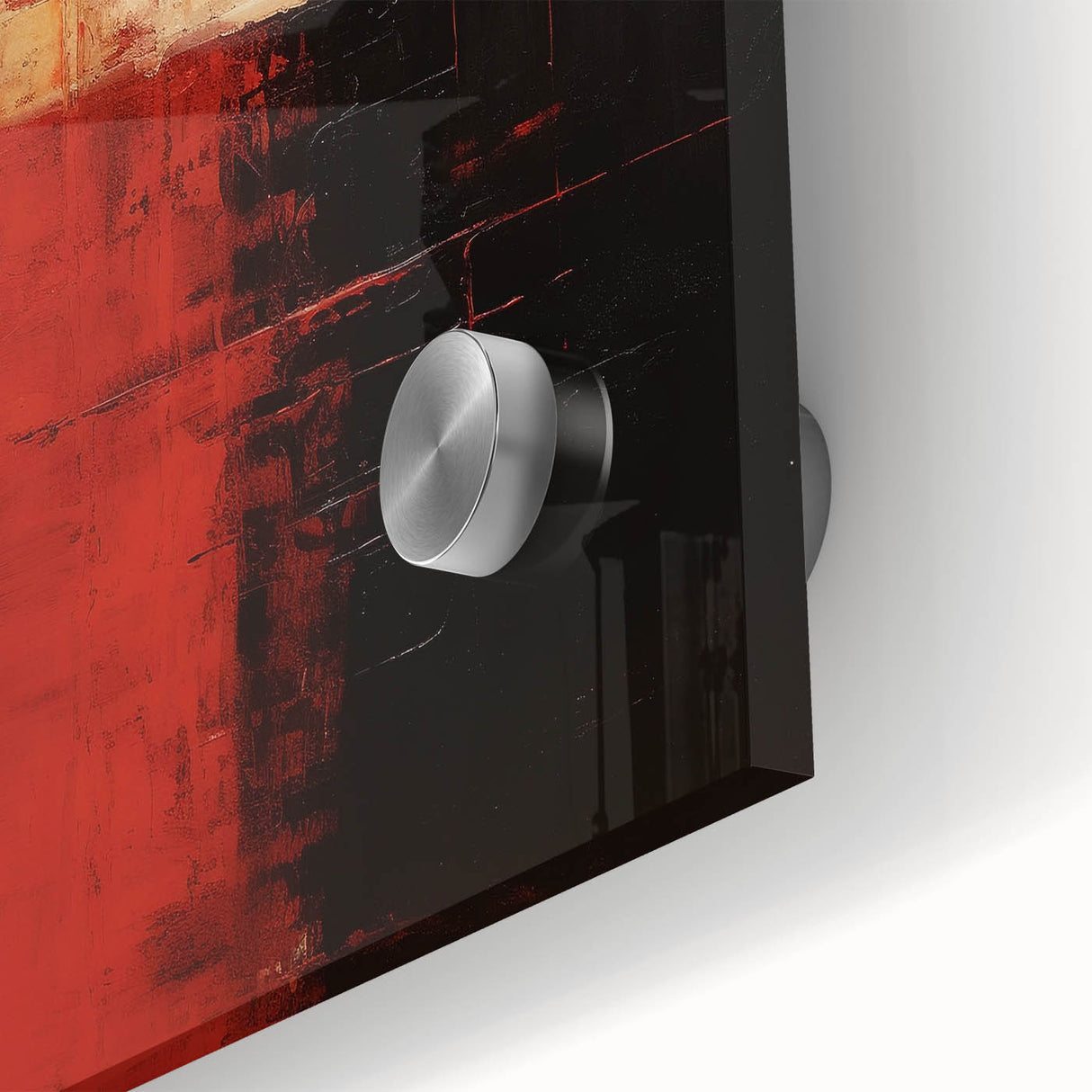 Close-up of abstract strokes wall art design printed on acrylic glass, showcasing vibrant colors and dynamic patterns, perfect for modern home decor.