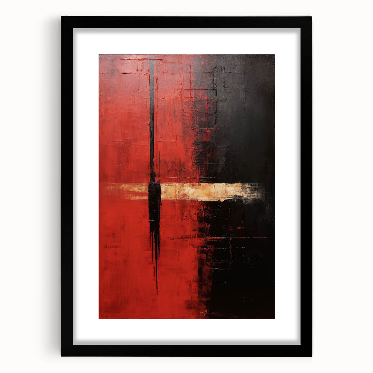 Abstract strokes wall art framed in black, showcasing vibrant colors and dynamic brushwork, perfect for modern home decor or office ambiance.