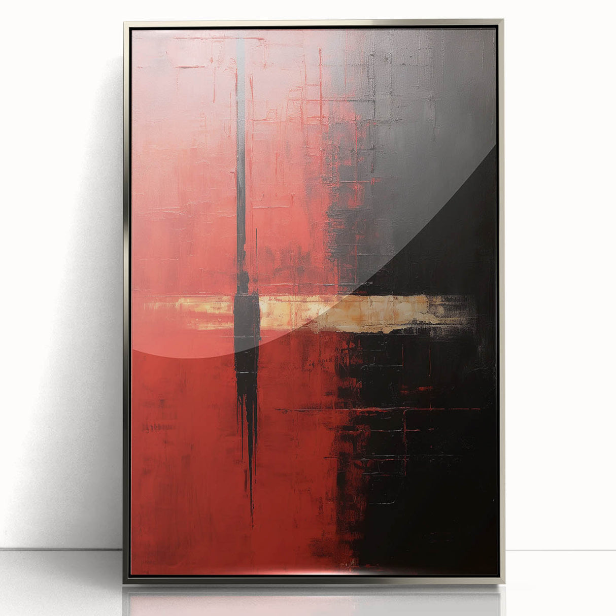 Framed abstract wall art featuring vibrant silver strokes on a textured background, ideal for modern home decor, enhancing living space aesthetics.
