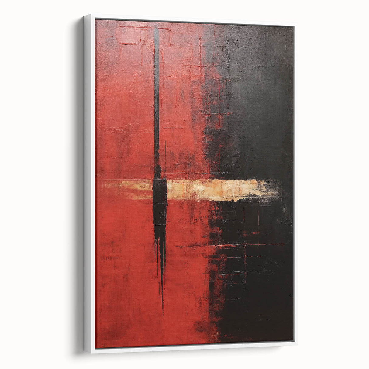 Framed canvas wall art featuring abstract strokes in shades of white and gray, showcasing modern design elements perfect for contemporary decor.
