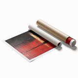 Abstract wall art print showcasing vibrant strokes in shades of blue, orange, and yellow, rolled and ready for stylish home decor. Perfect for modern interiors.