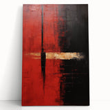 Abstract wall art featuring vibrant strokes of blue, orange, and yellow on a stretched canvas, leaning against a neutral wall, perfect for modern interior decor.