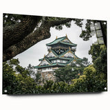 Acrylic glass artwork depicting a stunning side view of a vibrant landscape with intricate castle details, elegantly displayed with pins. Ideal for home décor.