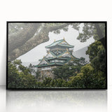 Framed acrylic artwork showcasing a stunning landscape with a majestic castle, featuring a sleek black frame, perfect for enhancing home decor.