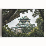 Stretched canvas artwork depicting a scenic landscape with a majestic castle, featuring vibrant colors and intricate details, ideal for home decor or office space enhancement.