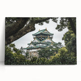Stretched canvas artwork showcasing a vibrant landscape with an enchanting castle, featuring lush greenery and a serene sky, perfect for home decor enthusiasts.