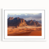 Framed landscape artwork showcasing dramatic cliffs in vibrant colors, presented with a white mat for a polished look, perfect for home or office decor.