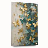 Abstract figurative wall art displayed in a side view, showcasing vibrant colors and intricate details, featuring acrylic glass and decorative pins for secure mounting, perfect for modern decor.