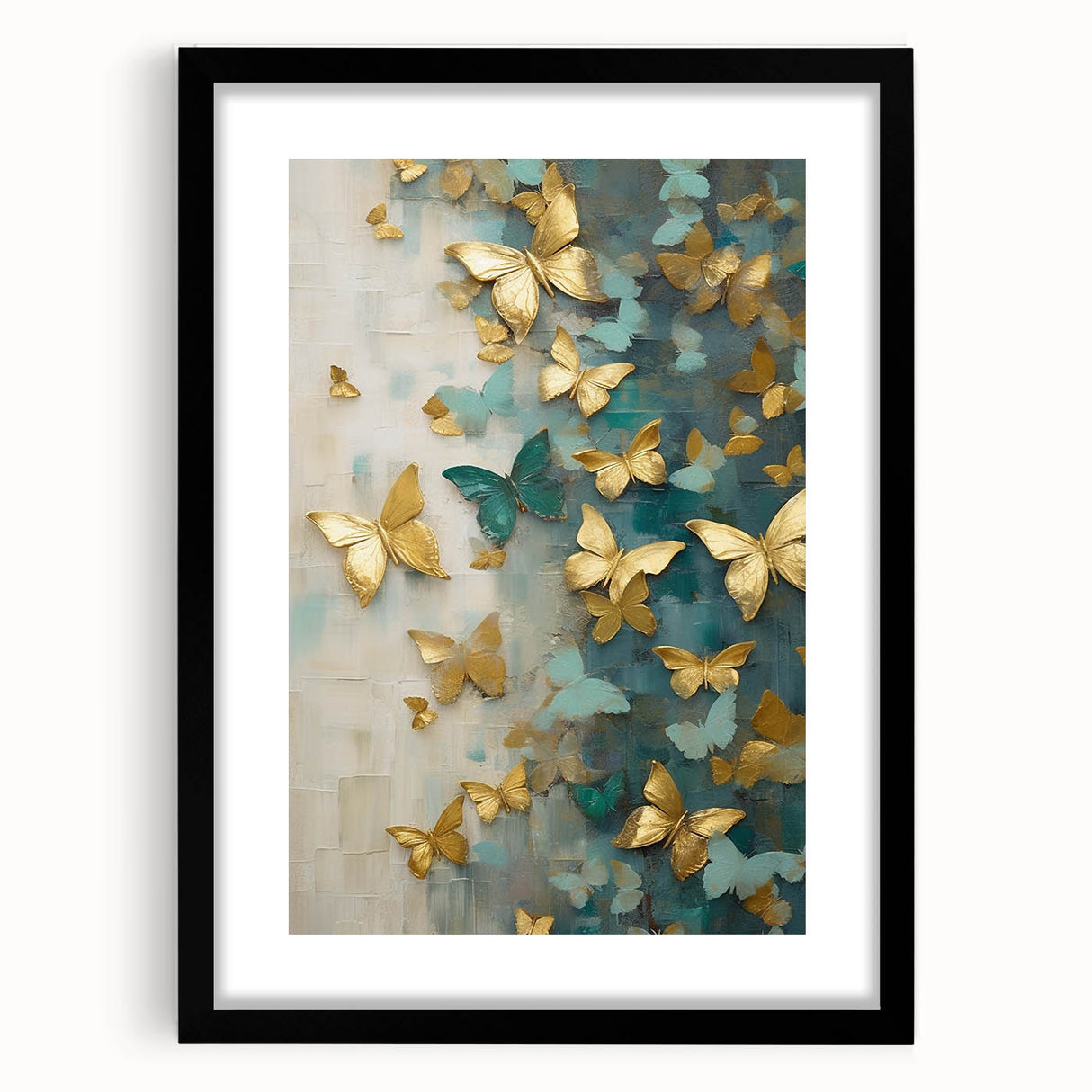 Abstract figurative wall art framed with a black mat, showcasing vibrant colors and dynamic shapes, ideal for modern home decor and artistic expression.