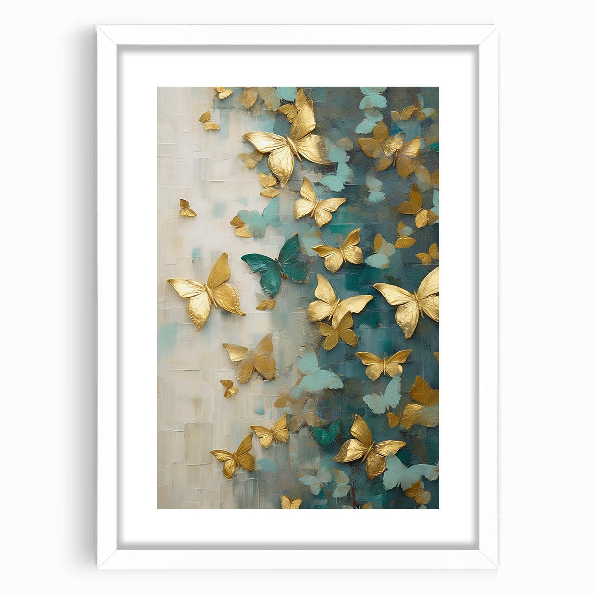 Abstract figurative wall art framed with a white mat, showcasing vibrant colors and modern design elements, perfect for contemporary home décor.