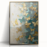 Framed abstract figurative wall art showcasing gold accents on a textured background, ideal for modern decor, enhancing living spaces with elegance.