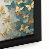 Close-up of a framed abstract figurative wall art design showcasing vibrant colors and intricate details, perfect for modern home decor. The canvas features dynamic shapes and textures that enhance any living space, making it an eye-catching focal point.