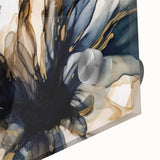 Close-up of abstract floral wall art design on acrylic glass, showcasing vibrant colors and intricate details, perfect for modern home decor.