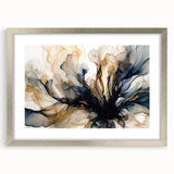 Abstract floral wall art design in a sleek silver frame, featuring vibrant colors and intricate patterns, perfect for modern home decor and enhancing interior aesthetics.