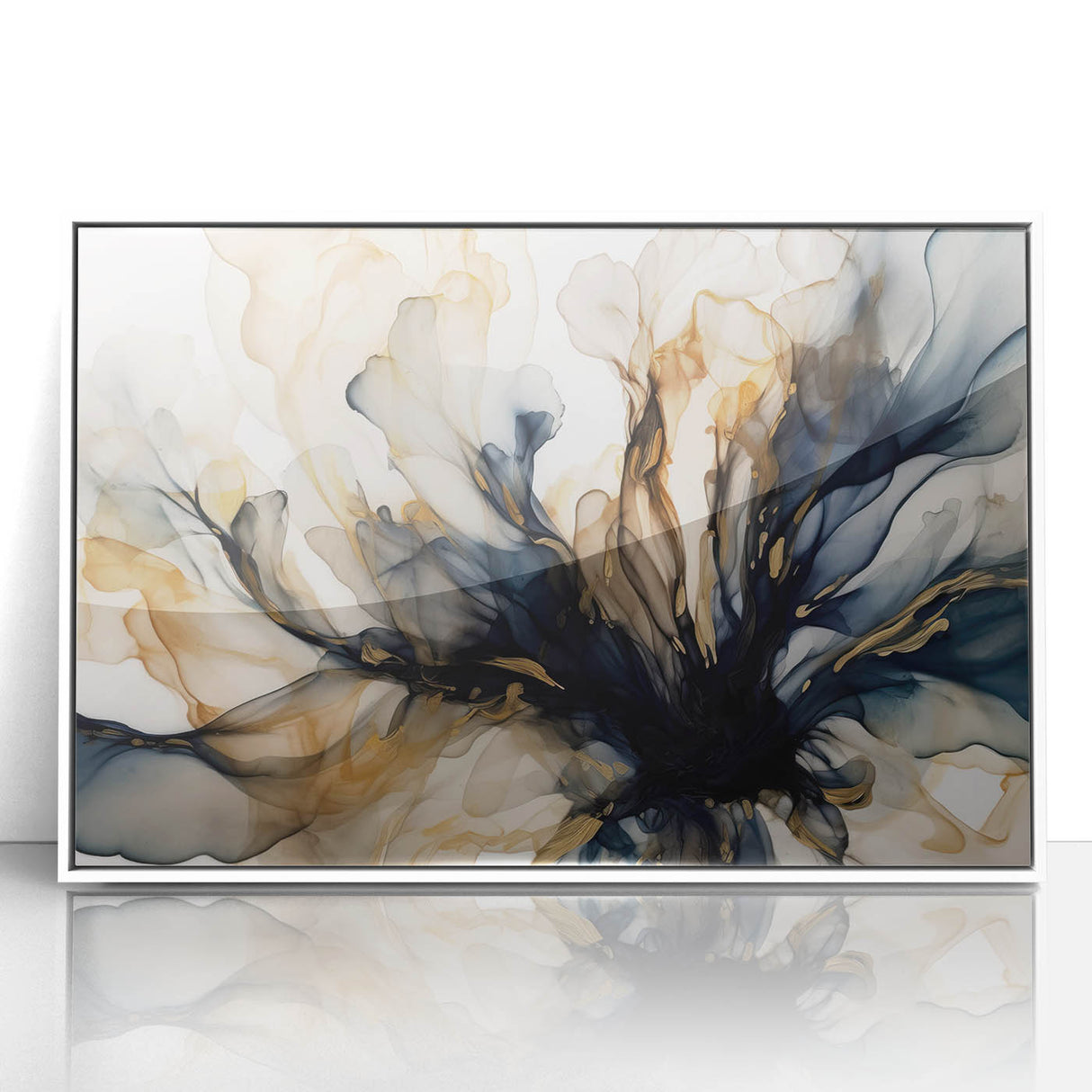 Framed acrylic wall art featuring an abstract floral design in vibrant colors, showcasing intricate patterns and textures, perfect for modern home decor.