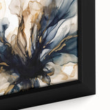 Close-up of a framed abstract floral wall art canvas showcasing vibrant colors like pink, green, and blue, perfect for modern home decor.