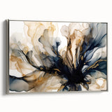 Framed abstract floral wall art in silver frame, showcasing vibrant colors and intricate designs, ideal for modern home decor and enhancing interior aesthetics.