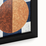 Close-up of an abstract geometric framed canvas showcasing vibrant colors and intricate patterns, ideal for modern decor and artistic interiors.