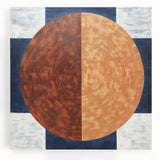 Abstract geometric stretched canvas artwork showcasing vibrant colors and intricate patterns, ideal for modern home decor or office spaces. Perfect for adding a contemporary touch to any interior setting.