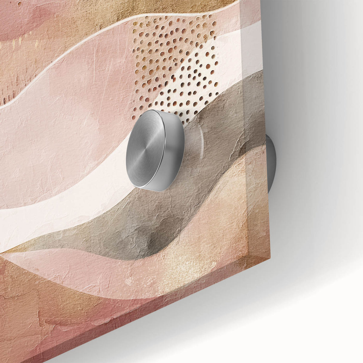 Close-up of an abstract landscape wall art piece printed on acrylic glass, showcasing vibrant colors and intricate textures, ideal for modern home decor.