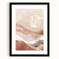 Abstract landscapes wall art framed in black with a white mat, showcasing a vibrant blend of colors and textures, ideal for modern home decor.