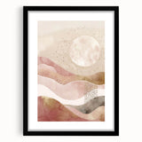Abstract landscapes wall art framed in black with a white mat, showcasing a vibrant blend of colors and textures, ideal for modern home decor.