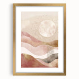 Abstract landscape wall art framed in gold with a mat, showcasing vibrant colors and intricate textures, perfect for modern home decor or office spaces.