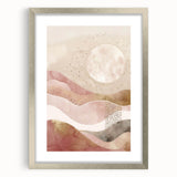 Abstract landscape wall art framed in silver with a mat, showcasing vibrant colors and modern design elements, perfect for enhancing contemporary interiors.
