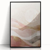 Framed abstract landscape wall art in black acrylic, showcasing vibrant colors and dynamic shapes, perfect for modern home decor. Ideal for enhancing living spaces.