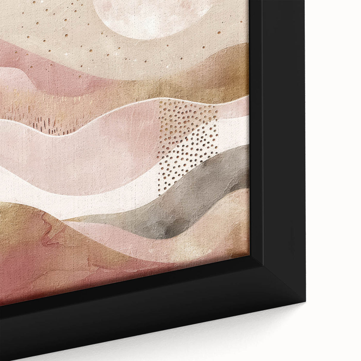 Abstract landscape wall art in a sleek black frame, showcasing vibrant colors and intricate textures, perfect for modern decor and enhancing interior aesthetics.