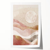 Abstract landscape wall art print showcasing vibrant colors and fluid shapes, rolled for easy shipping and display, perfect for modern home décor.