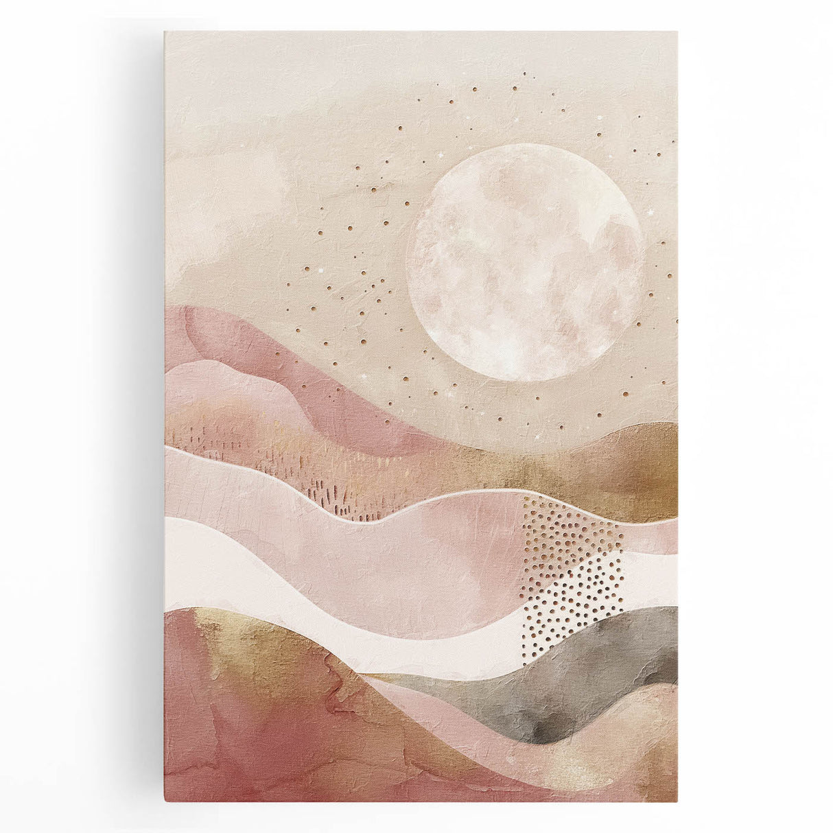 Abstract landscape wall art on stretched canvas, showcasing vibrant hues of blue and orange with textured brush strokes, perfect for modern home decor.